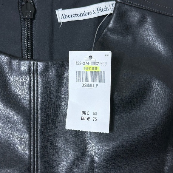 Abercrombie and Fitch Black Faux Leather Vegan Mini Dress Size XS Petite. NWT - Picture 10 of 10